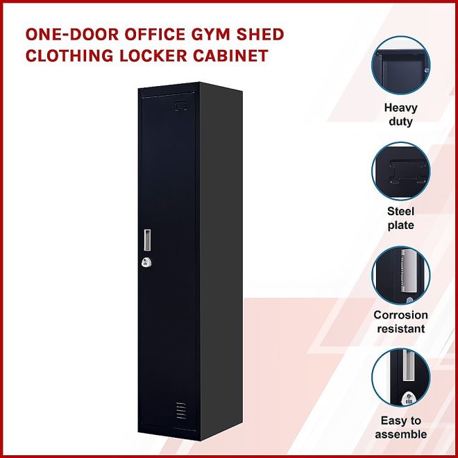 One-Door Office Gym Shed Clothing Locker Cabinet – Black, 3-Digit Combination Lock
