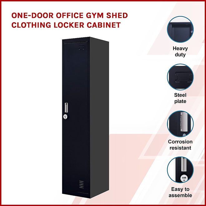 One-Door Office Gym Shed Clothing Locker Cabinet – Black, 4-Digit Combination Lock