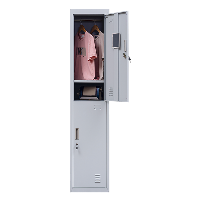 2-Door Vertical Locker for Office Gym Shed School Home Storage – Grey, Standard Lock