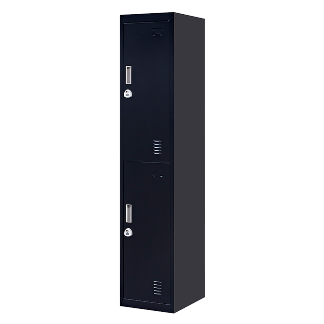 2-Door Vertical Locker for Office Gym Shed School Home Storage – Black, 3-Digit Combination Lock
