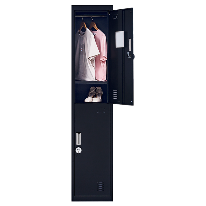 2-Door Vertical Locker for Office Gym Shed School Home Storage – Black, 4-Digit Combination Lock