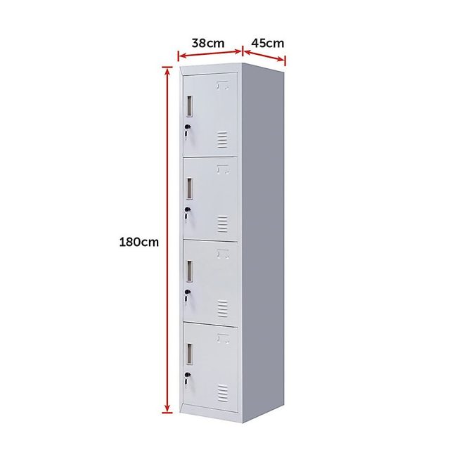 4 Door Locker for Office Gym – Grey, Standard Lock