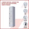 4 Door Locker for Office Gym – Grey, 3-Digit Combination Lock