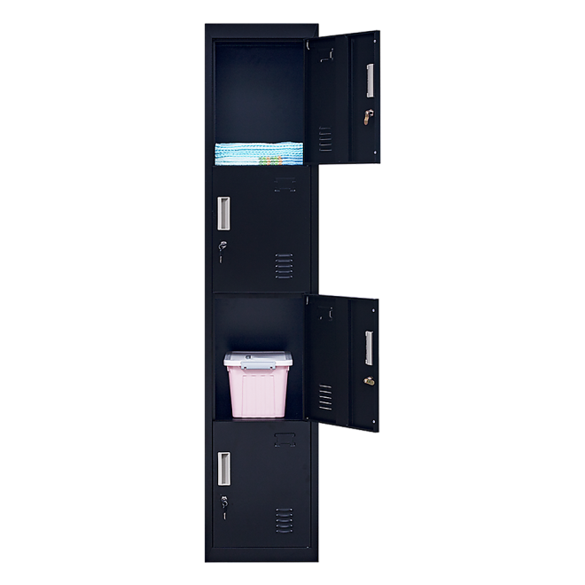 4 Door Locker for Office Gym – Black, Standard Lock