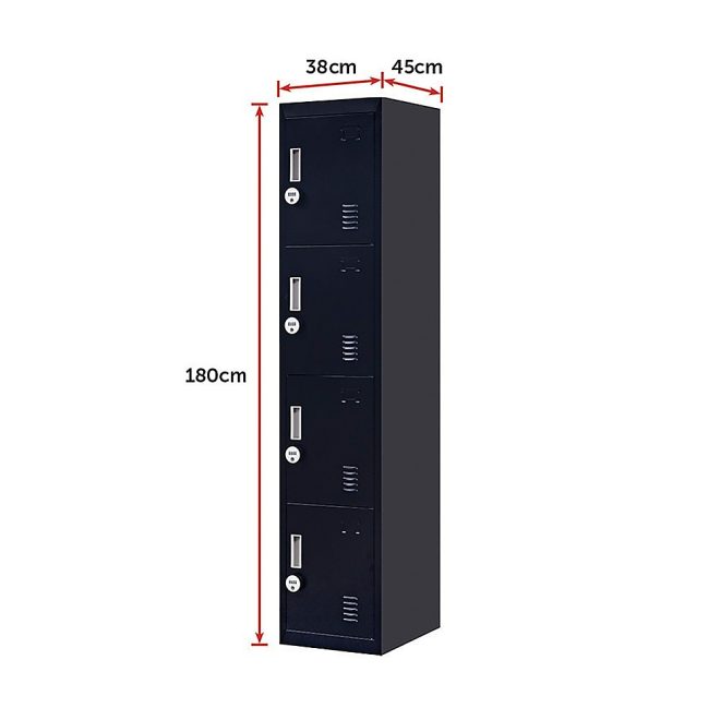 4 Door Locker for Office Gym – Black, 4-Digit Combination Lock