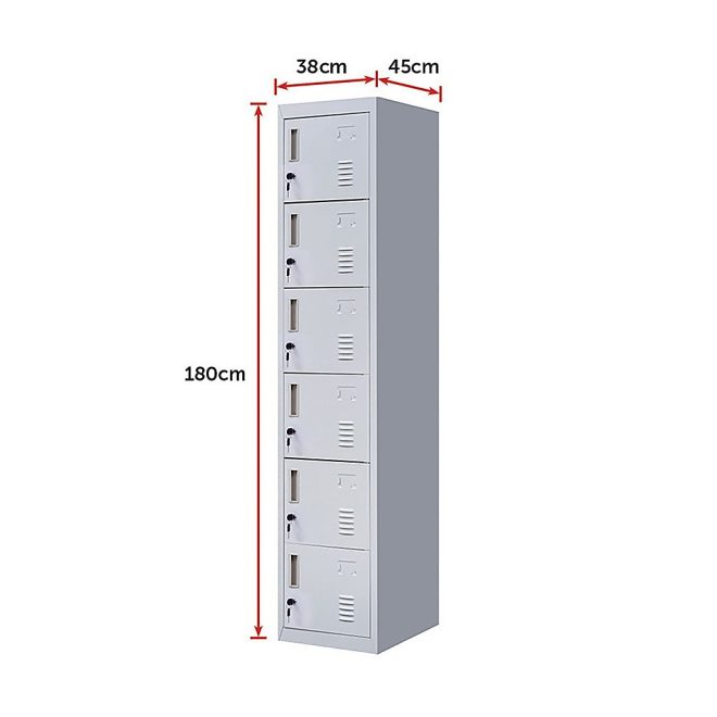 6-Door Locker for Office Gym Shed School Home Storage – Grey, Standard Lock