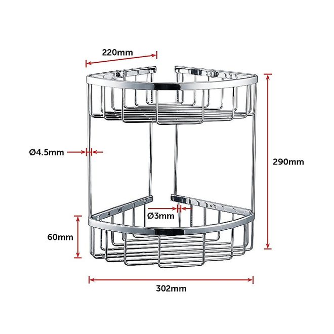 2-Tier Corner Bathroom Basket Shelf Rail Rack – 305 x 295 x 215 mm