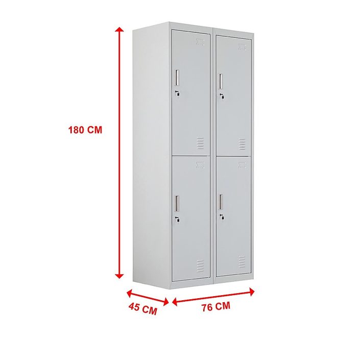 Four-Door Office Gym Shed Storage Locker, – Grey, Standard Lock