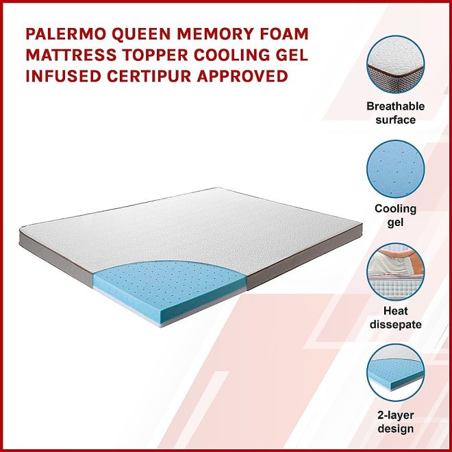 Palermo Memory Foam Mattress Topper Cooling Gel Infused CertiPUR Approved – QUEEN