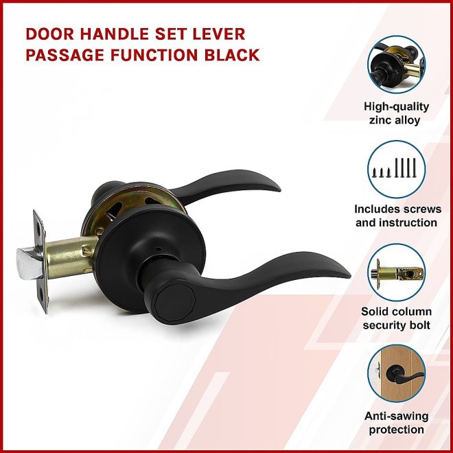 Door Handle Set Lever Passage Function Black