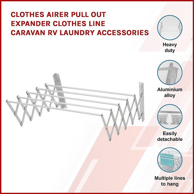 Clothes Airer Pull Out Expander Clothes Line Caravan RV Laundry Accessories