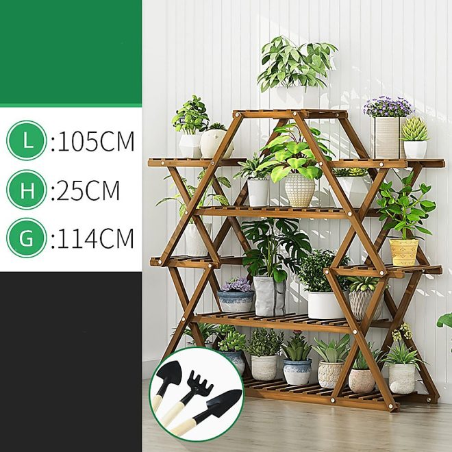 Bamboo Multilayer Flower Plant Bonsai Rack Shelf Stand Porch Lawn Patio. – Dark Wood