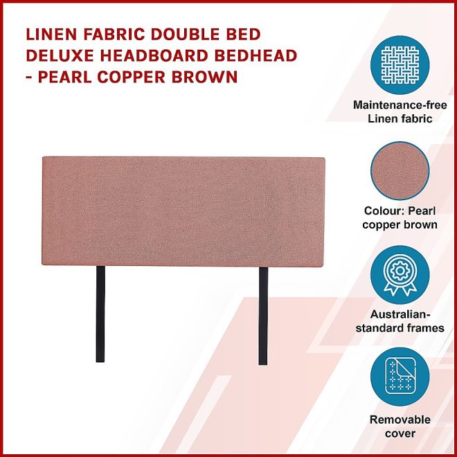 Linen Fabric Bed Deluxe Headboard Bedhead – DOUBLE, Pearl Copper Brown