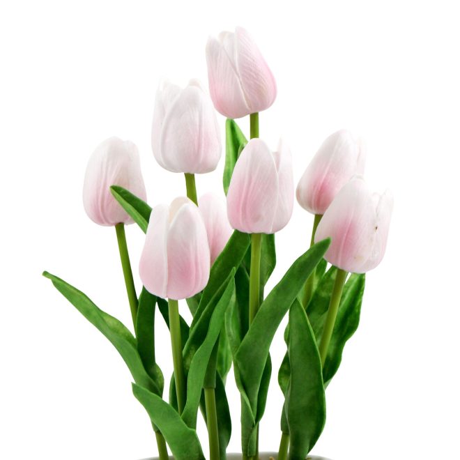 Flowering Artificial Tulip Plant Arrangement With Ceramic Bowl 35cm – Pink