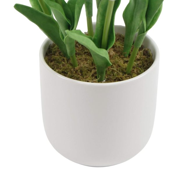 Flowering Artificial Tulip Plant Arrangement With Ceramic Bowl 35cm – White