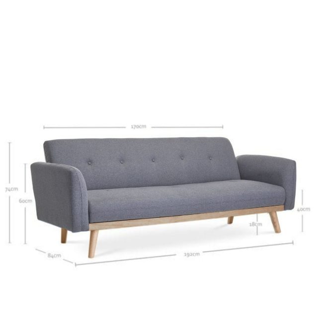 Nicholas 3-Seater Foldable Sofa Bed – Light Grey