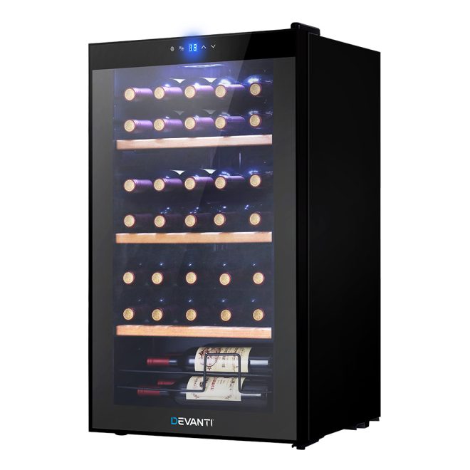 Devanti Wine Cooler Compressor Chiller Beverage Fridge – 34 bottles Storage