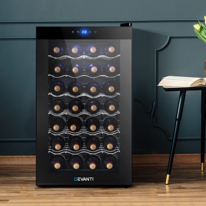 Devanti Wine Cooler Compressor Chiller Beverage Fridge – 28 bottles Storage