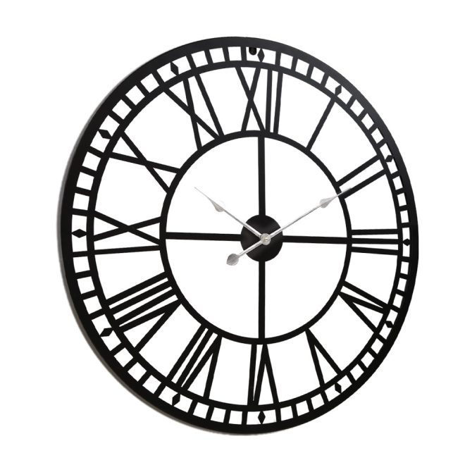 Artiss Large Wall Clock Roman Numerals Round Metal Luxury Home Decor Black – 80 cm