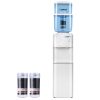 Devanti 22L Bench Top Water Cooler Dispenser Purifier Hot Cold Three Tap – White, 2 Taps + 2 Replacement Filters + Water Container