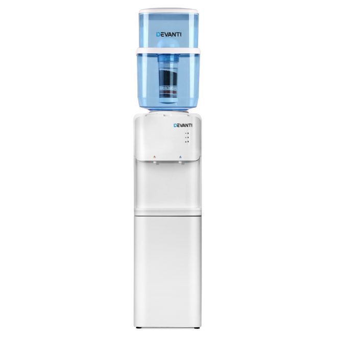 Devanti 22L Bench Top Water Cooler Dispenser Purifier Hot Cold Three Tap – White, 2 Taps + Water Container