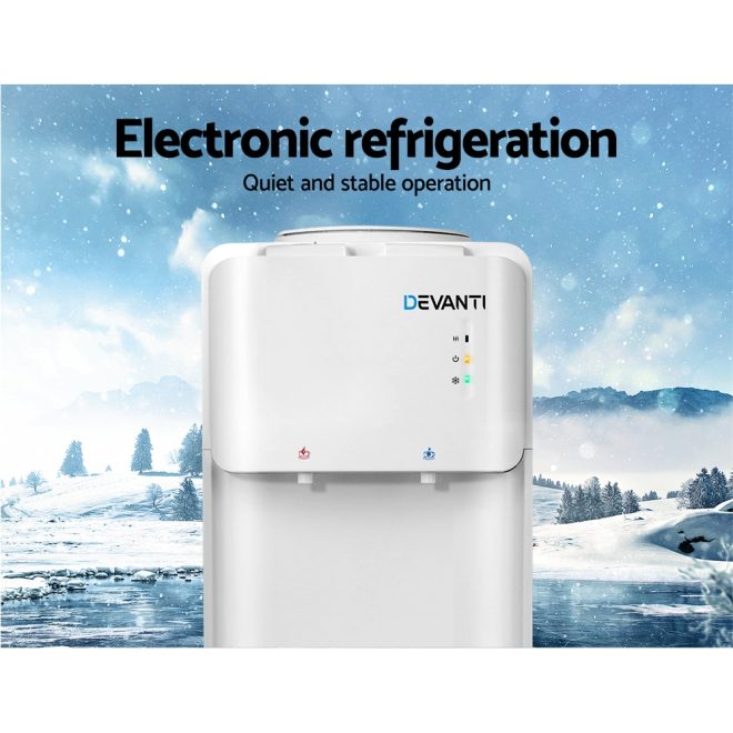 Devanti 22L Bench Top Water Cooler Dispenser Purifier Hot Cold Three Tap – White, 2 Taps