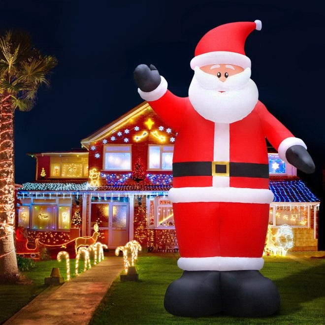 Jingle Jollys Christmas Inflatable Santa Decorations Outdoor Air-Power Light – 5M
