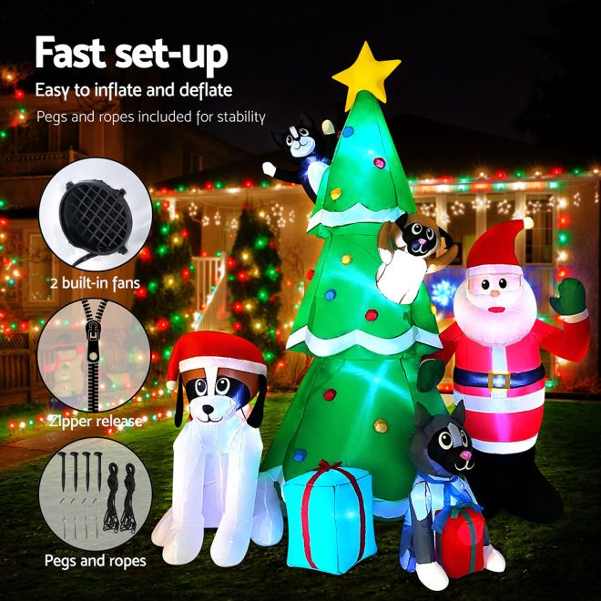 3M Inflatable Christmas Tree Santa Lights Outdoor Decorations