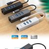 Simplecom CHN421 Aluminium USB-C to 3 Port USB HUB with Gigabit Ethernet Adapter – Black