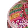 Patchwork Pouffe Round Cotton Handmade 40×20 cm Pink