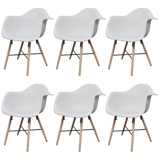 Dining Chairs 6 pcs White Plastic and Beechword