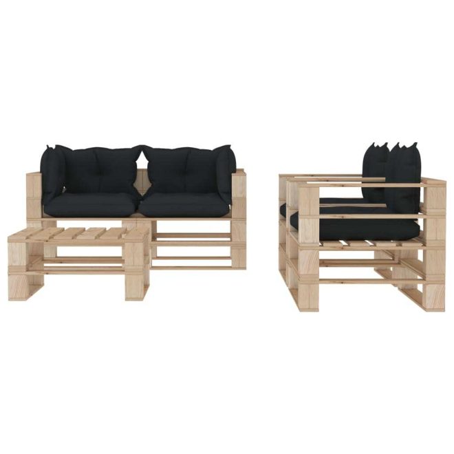 5 Piece Garden Lounge Set Pallets with Anthracite Cushions Wood (2×49327+2×49328+49330+2×47465+2×47466)