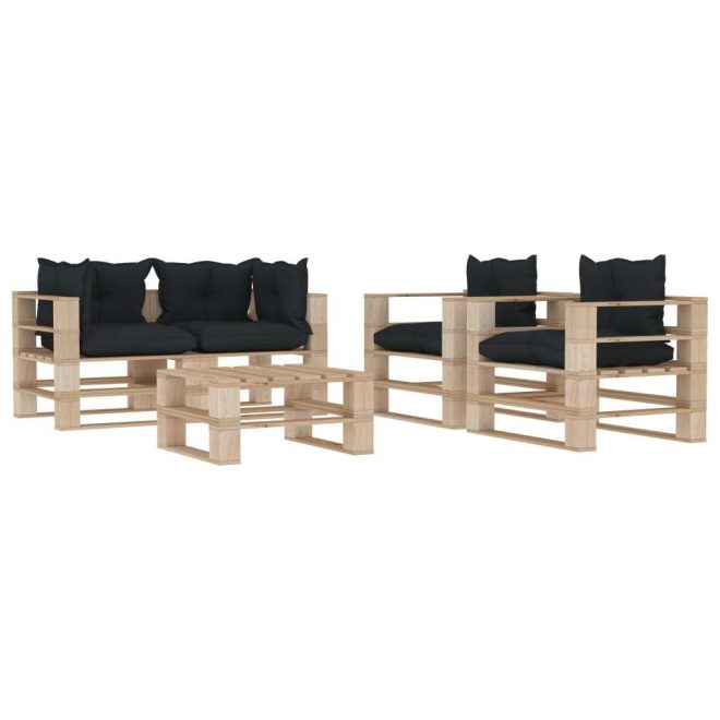 5 Piece Garden Lounge Set Pallets with Anthracite Cushions Wood (2×49327+2×49328+49330+2×47465+2×47466)