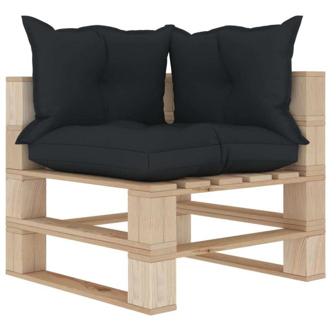 6 Piece Garden Lounge Set Pallets with Anthracite Cushions Wood (49329+4×49328+49330+47465+4×47466)