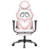 Gaming Chair with Footrest White and Pink Faux Leather