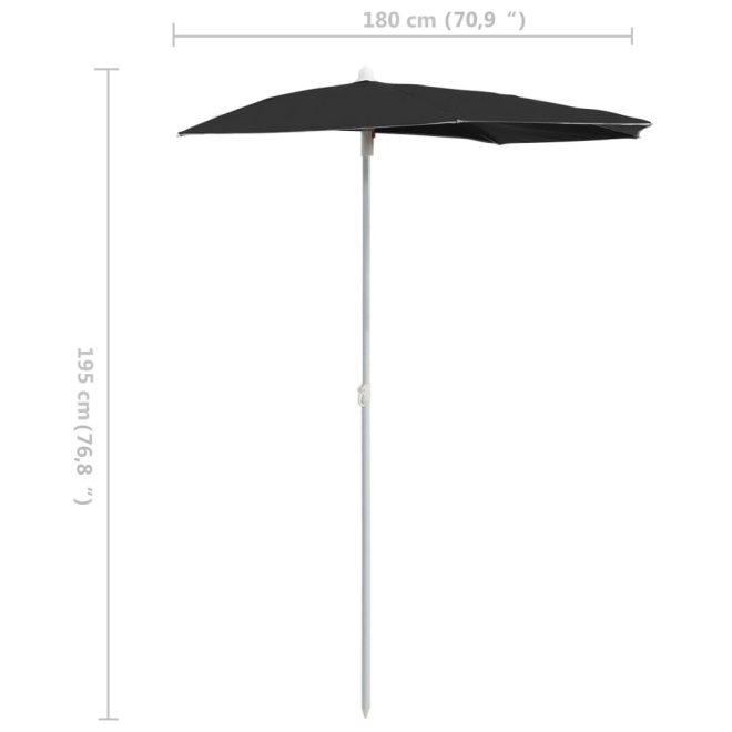 Garden Half Parasol with Pole 180×90 cm Black