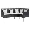 L-shaped Couch Sofa with Cushions Poly Rattan – Black