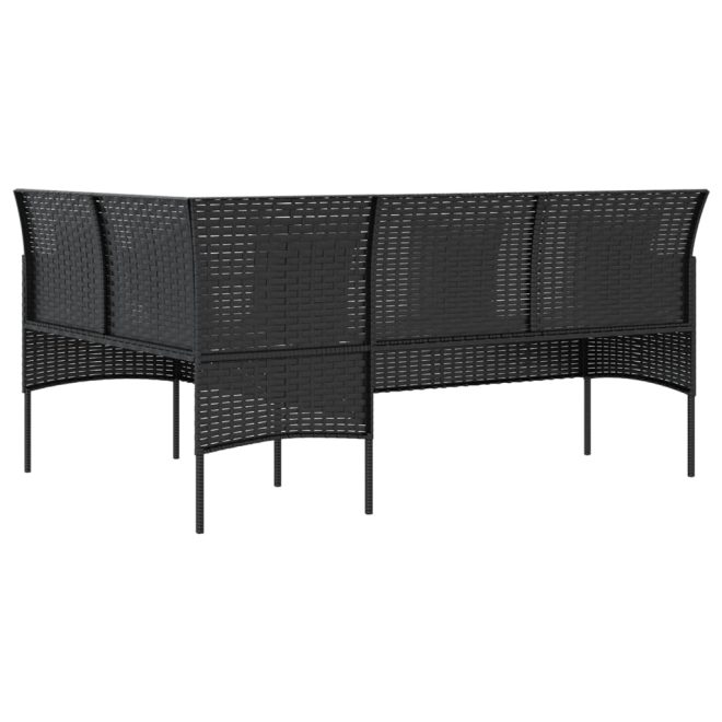 L-shaped Couch Sofa with Cushions Poly Rattan – Black