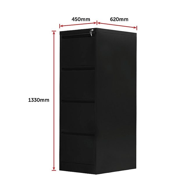 Drawer Shelf Office Gym Filing Storage Locker Cabinet – Black, 4-Drawer