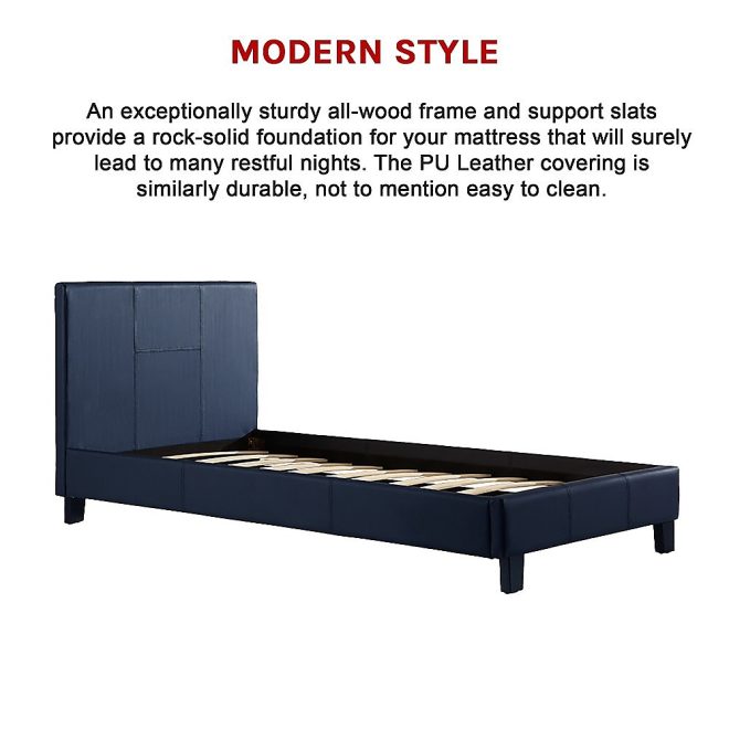 Marden Single PU Leather Bed Frame – Blue
