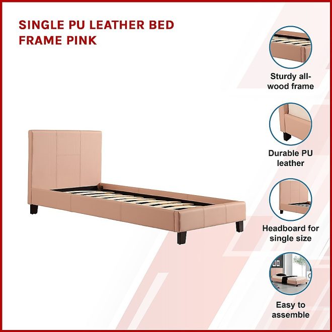 Marden Single PU Leather Bed Frame – Pink