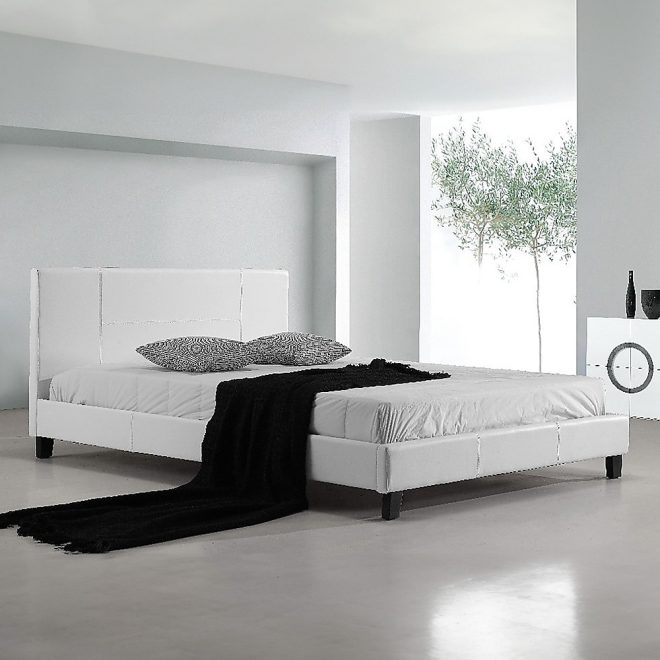 Renmark PU Leather Bed Frame – QUEEN, White