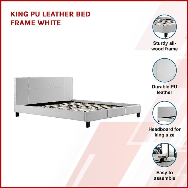 Renmark PU Leather Bed Frame – KING, White