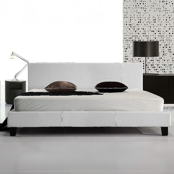 Renmark PU Leather Bed Frame – KING, White