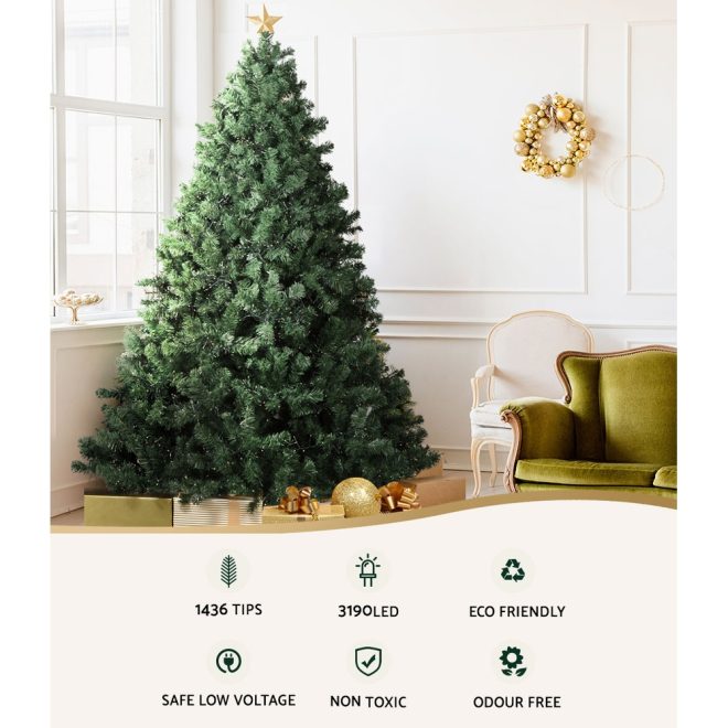 Jingle Jollys Christmas Tree Xmas Tree with LED Lights Warm White – 8ft – 3190 LED