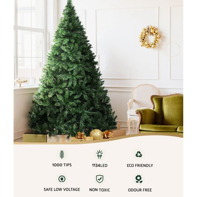 Jingle Jollys Christmas Tree With LED Lights Warm White Green – 7ft