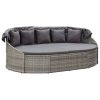 Outdoor Lounge Bed with Canopy Poly Rattan – Grey
