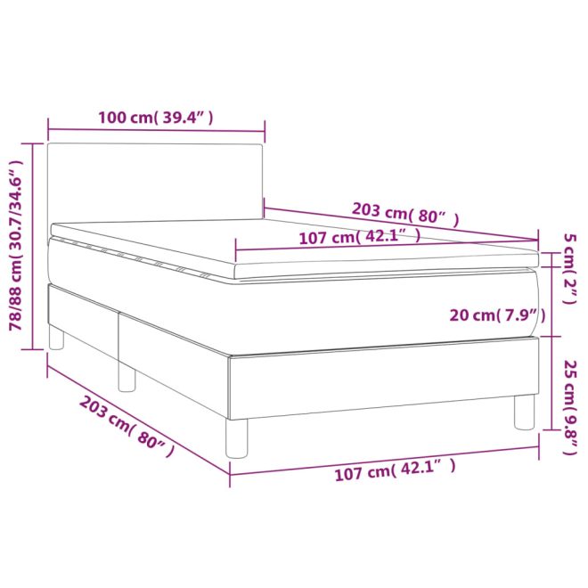 Box Spring Bed with Mattress & LED Black 100x200cm Faux Leather – Plain Design
