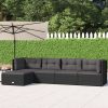 5 Piece Garden Lounge Set with Cushions Black Poly Rattan
