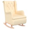 Armchair with Solid Rubber Wood Rocking Legs Fabric – Cream, Without Footrest